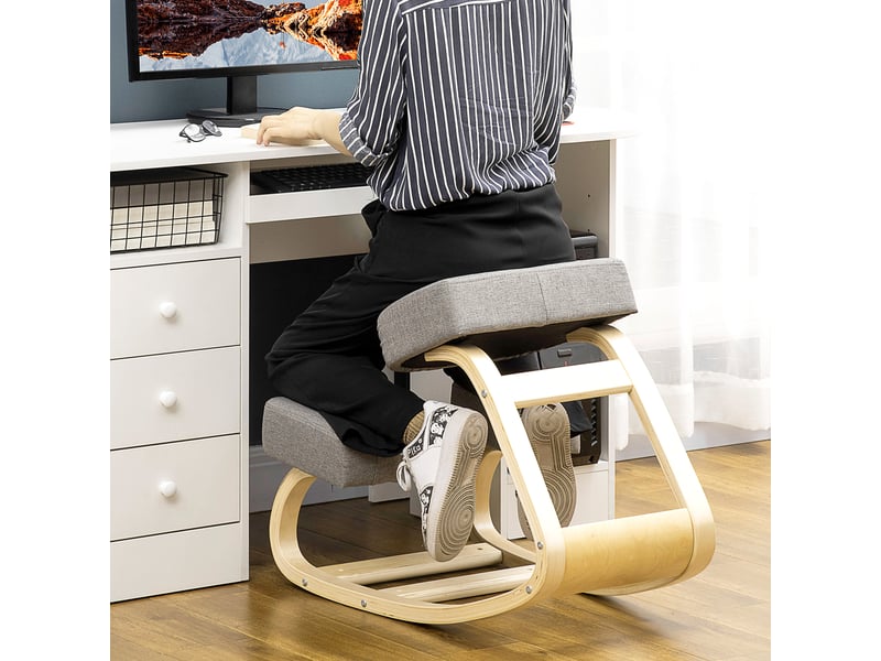  Chaise à genoux, tabouret ergonomique, tabouret rembourré pour une posture saine, bois de bouleau, capacité de charge 120 kg, gris  - Conforama D