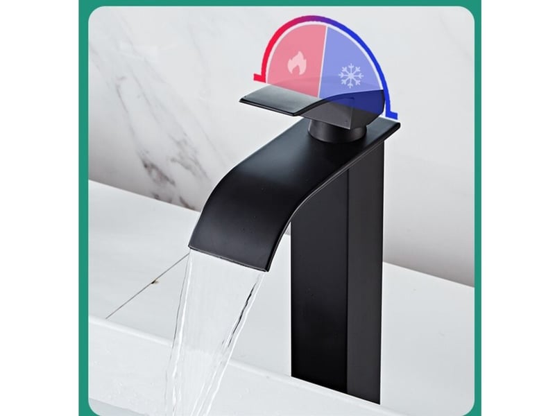 Mitigeur lavabo noir cascade avec bec hauteur 185mm robinet salle bain noir  - Conforama E