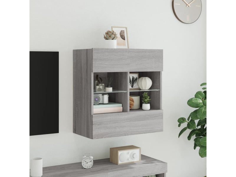  Meuble tv - banc tv - meuble de rangement mural avec lumières led sonoma gris 58,5x30x60,5 cm  - Conforama D