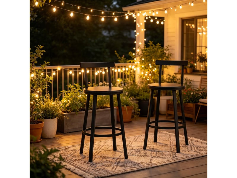 Lot de 2 tabourets de bar avec dossier incurvé en métal et mdf noir - Conforama C