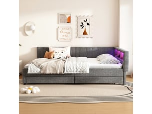 Lit avec rangement 140x200 cm <strong>KORFEE</strong>  <strong></strong> coloris gris