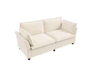 Canapé 2 places, beige en tissu chenille doux, canapé compact avec accoudoirs et coussins amovibles pour salon et petits espaces, 155cm