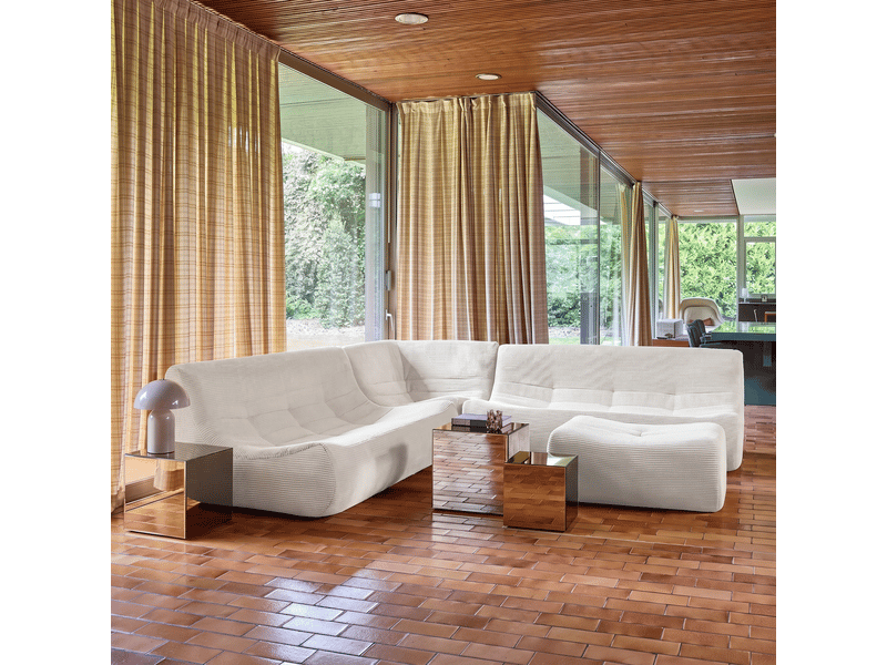  Canapé d'angle modulable 7 places avec repose pied velours côtelé crème - sokol  - Conforama B