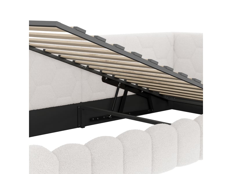 Lit coffre enfant 90x200cm, canapé-lit avec rangement, sommier, led, usb type c, velours, blanc, sans matelas - Conforama R