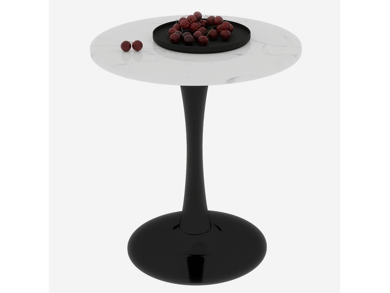  Table à manger ronde 70 cm effet marbre blanc, piètement noir, 2 à 4 personnes  - Conforama A