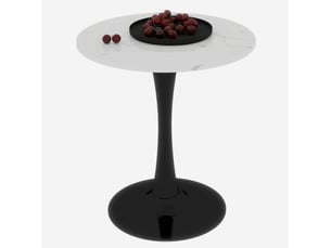 Table à manger ronde 70 cm effet marbre blanc, piètement noir, 2 à 4 personnes