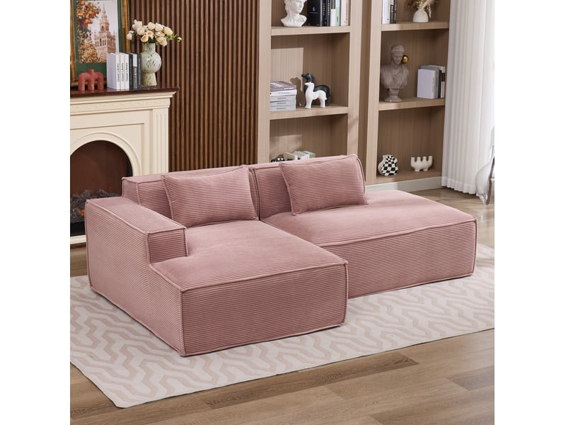  Canapé 2 places ulevr rose bébé 233 x 129 x 70 cm avec 2 coussins, assise souple à ressorts ensachés  - Conforama D