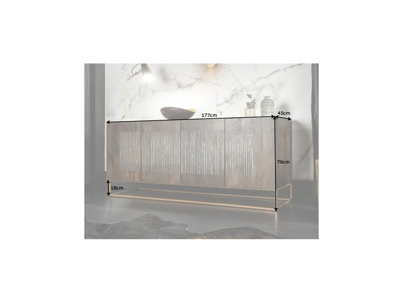  Buffet ambria 177 cm en bois de manguier et pierre d'agate – 4 portes et pieds métal doré  - Conforama C