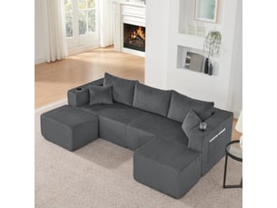 Canapé d’angle modulable,230x138x75 cm,3 places avec ottomans,velours côtelé,gris