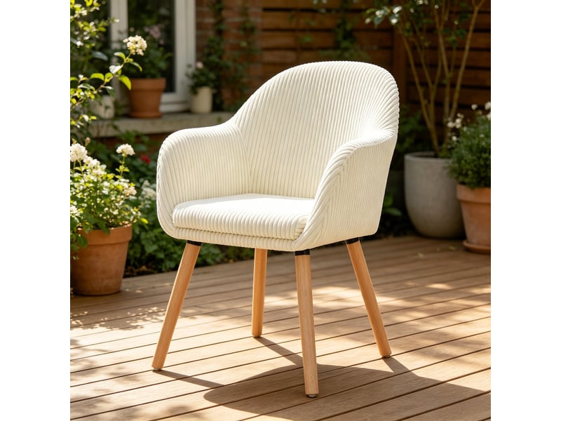  Chaise de salle à manger avec accoudoirs et pieds réglables  - velours côtelé beige 53,5 × 46 × 83,5 cm  - Conforama C