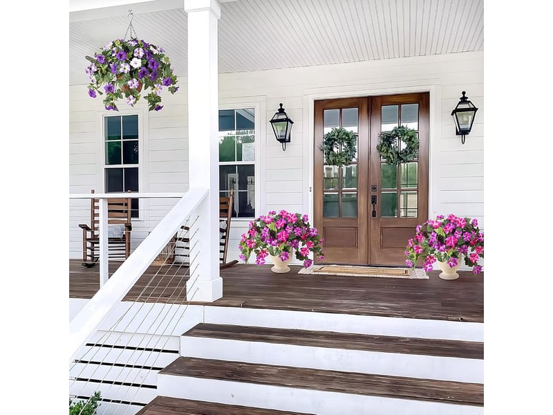Fleurs artificielles extérieures – pétunias en soie, résistants aux uv, couleurs violet et rouge, décoration jardin et balcon - Conforama E