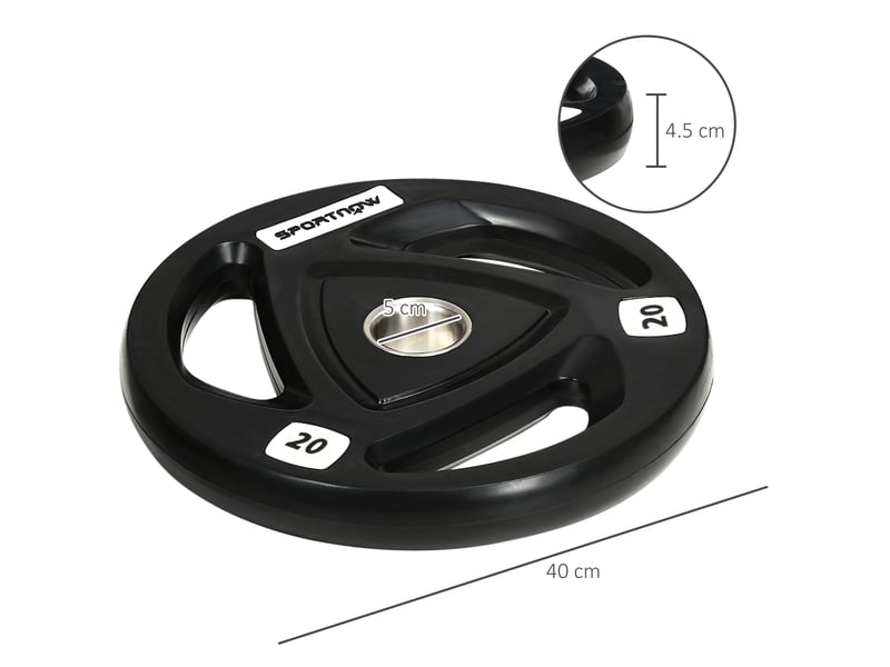  Lot de 2 disques de poids en acier de 20 kg avec revêtement en caoutchouc pour barre d'haltères  - Conforama E