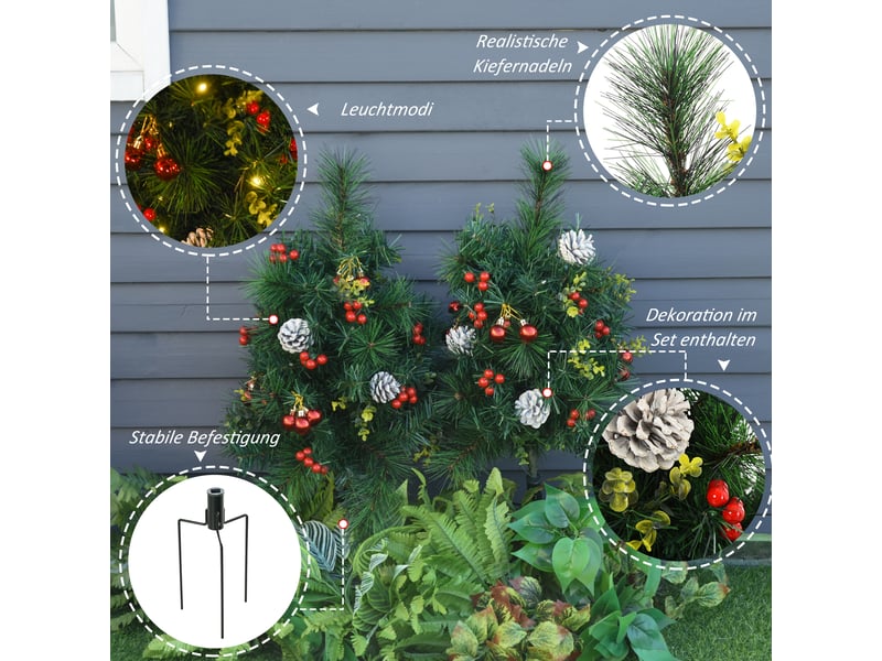  Lot de 2 sapins de noël artificiels miniatures avec lumières led, en plastique et métal, ø 33 x 75 cm, vert  - Conforama D