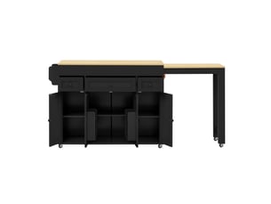 Desserte de cuisine 3 tiroirs, plateau extensible et roulettes en mdf 137–190,6×45,2×92 cm noir naturel