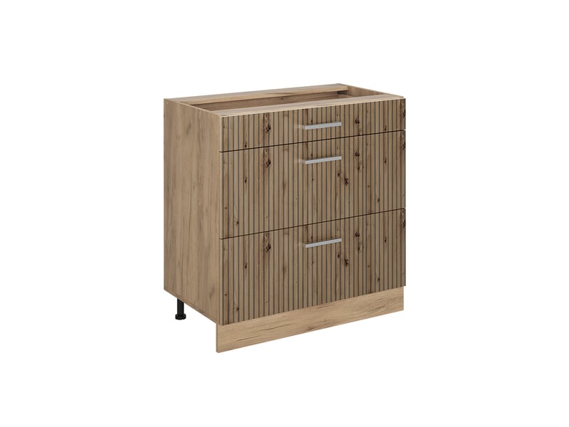  Vicco meuble cuisine, chêne artisanchêne doré, 80cm avec 3 tiroirs sans plan de travail  - Conforama A