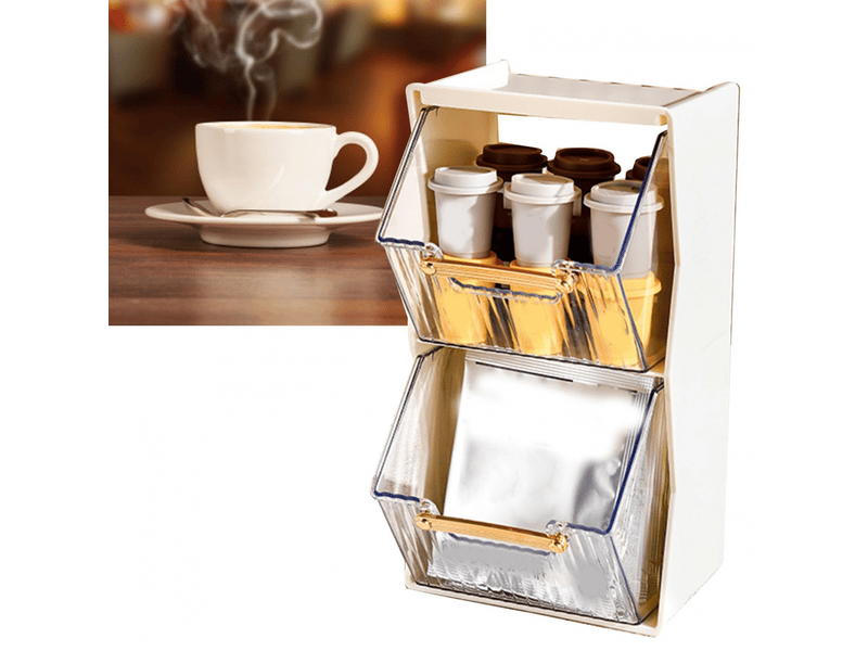  Organisateur de sachets de thé, amovible, coulissant, anti-poussière, 2 couches, transparent, gain de place, support pour sachets de thé, organiseur  - Conforama C