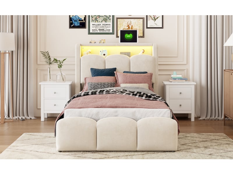 Lit jeune, 224x97x109,5 cm, éclairage led, ports de charge, bicolore cao-LDU00648AAA-conf-NEW - Conforama C