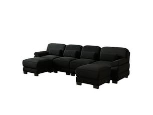 Canapé d'angle 4 places en u moderne avec 2 poufs, structure à cadre, assise profonde et spacieuse, cordon cord doux, coussins épais, noir, pour salon