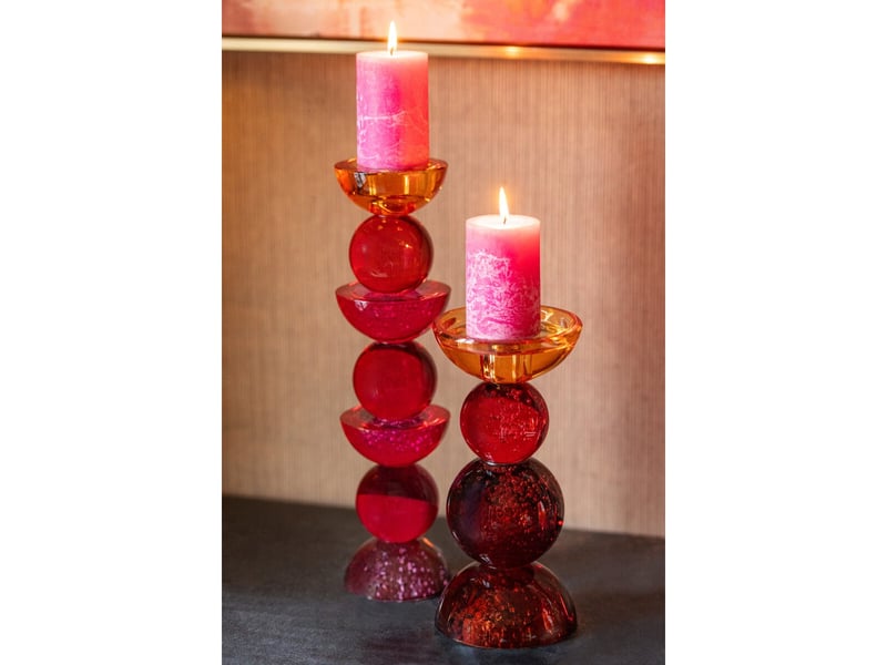  Bougeoir design en verre yannis 30cm rose &amp; orange  - Conforama D