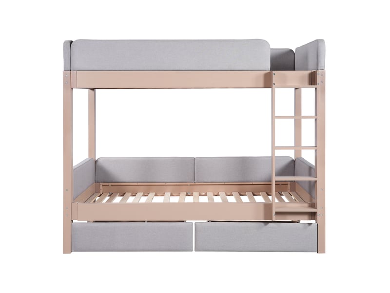  Lit superposé enfant 90x200 cm – gris et naturel – 2 tiroirs intégrés, escalier 4 marches, sans matelas  - Conforama D