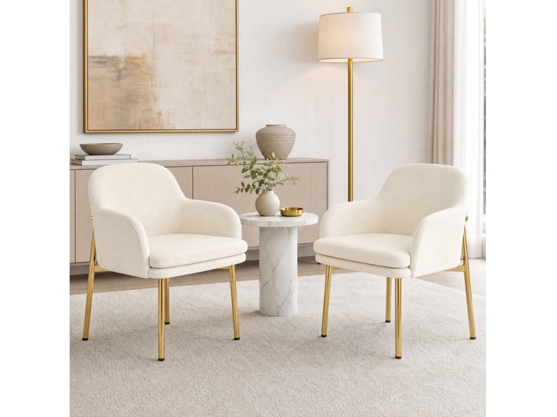  Lot de 2 chaises de salle à manger avec accoudoirs 61x59x78,5 cm, rembourrées, dossier ergonomique, polyester blanc  - Conforama B
