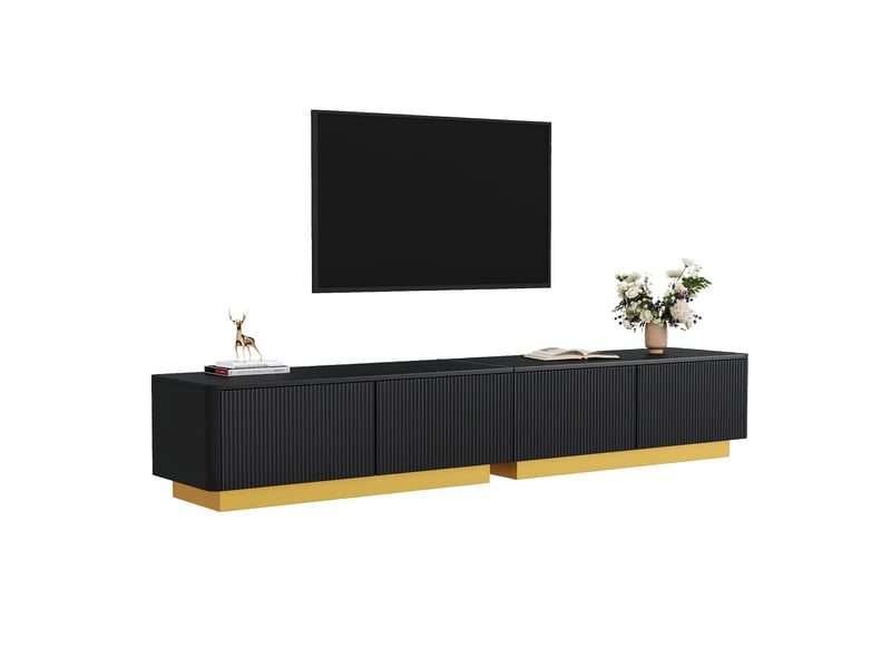  Meuble tv avec portes et tiroirs, 200 x 40 x 35 cm, façades à rainures verticales et passages de câbles à l’arrière, mdf, noir Morn Vibe - Conforama A