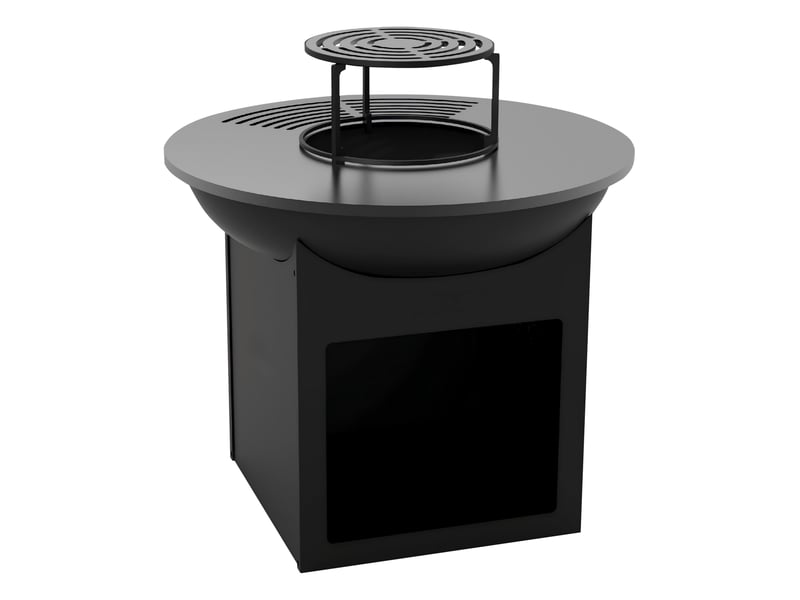  Barbecue rond avec plaque d'acier ronde et grill en acier coloris noir EFP58RB - Conforama A