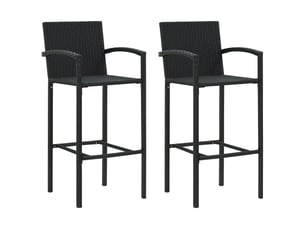 Lot de 2 tabouret de bar, chaise de bar noir résine tressée