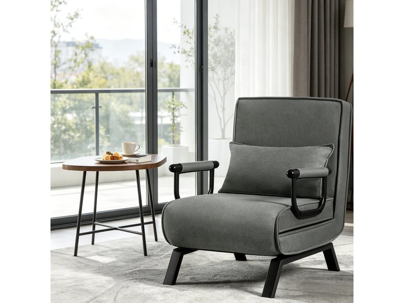  Fauteuil convertible 3 en 1 avec dossier réglable sur 5 positions et coussin amovible en lin gris, 65 × 78 × 75 cm  - Conforama C