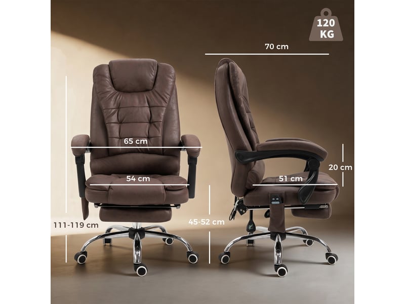  Fauteuil de bureau direction massant chauffant hauteur réglable dossier toile inclinable de microfibre marron  - Conforama C