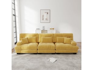 Canapé d'angle 3 places, transformable en lit, en tissu chenille, coloris jaune, l313 x p77 x h81 cm, pour salon, gain de place