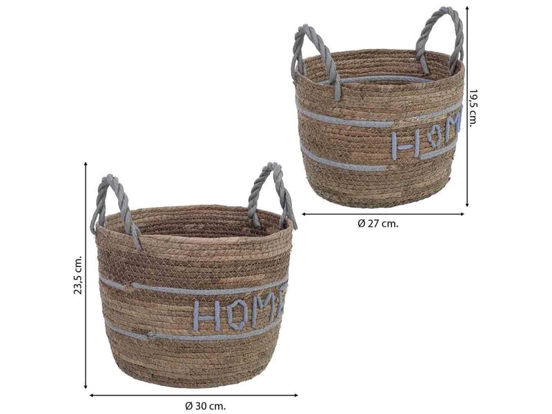  Lot de 2 paniers en fibre naturelle marron d30x23,5, d27x19,5 h cm  - Conforama C