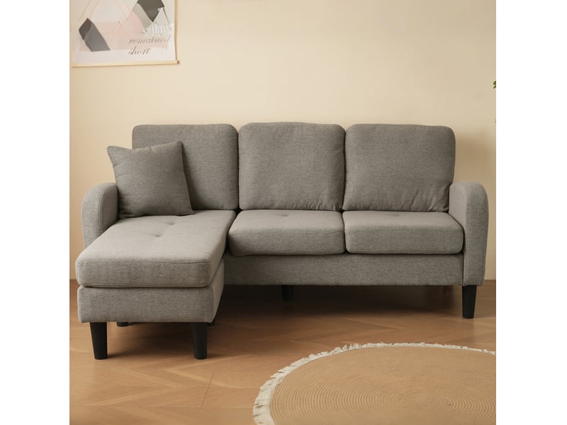 Canapé d'angle modenvie 3 places réversible 166 x 118 x 77 cm coton et lin gris foncé antique - Conforama E