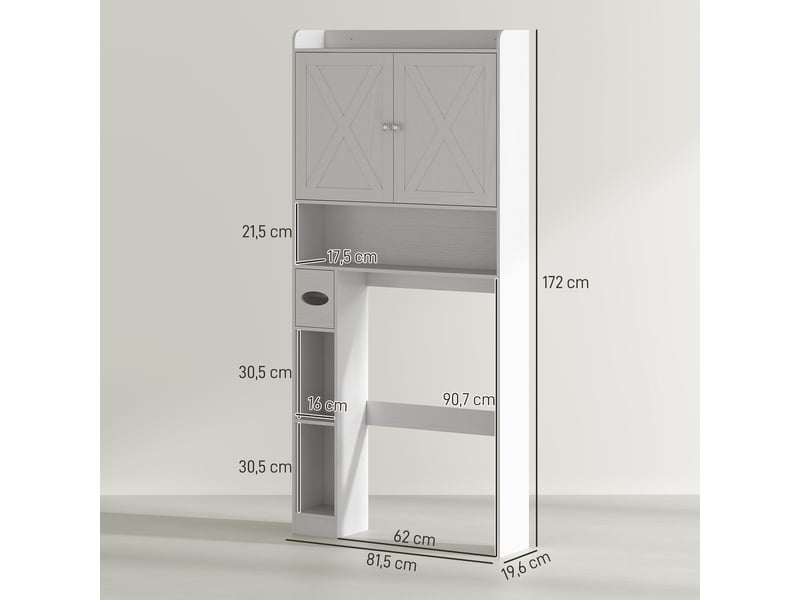  Meuble wc dessus de toilette avec placard et porte-papier blanc 81,5 x 19,6 x 172 cm  - Conforama C