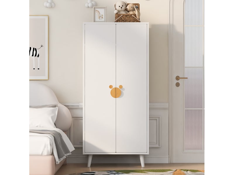  Armoire 2 portes 70x55x170 cm blanche en mdf avec poignées cartoon  - Conforama D