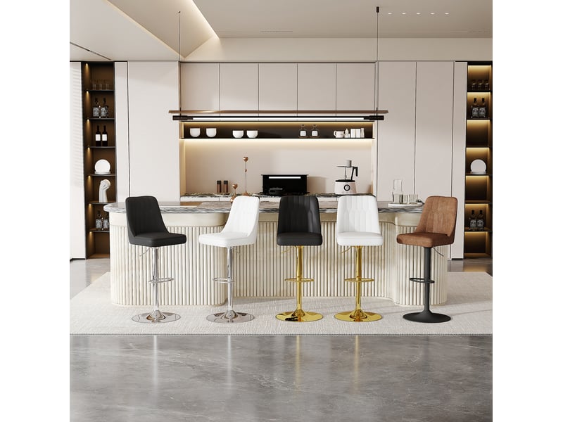  Tabouret de bar lot de 2 pivotant 360° à hauteur réglable avec dossier capitonné en simili cuir blanc et métal doré  - Conforama C