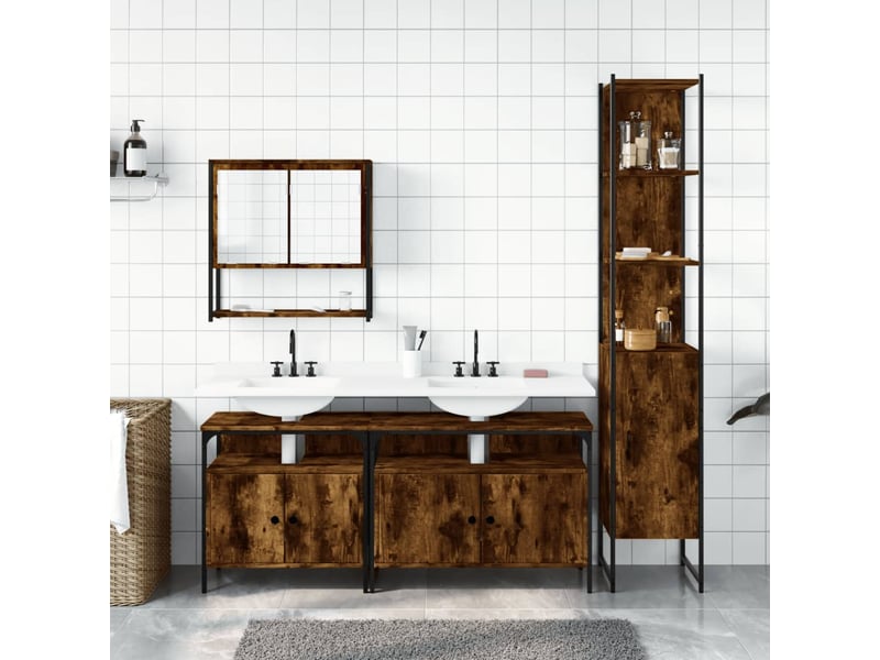  Ensemble de meubles de salle de bain 4 pcs chêne fumé bois cf63852  - Conforama C
