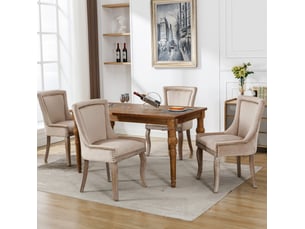 Lot de 4 chaises de salle à manger en velours beige avec accoudoirs