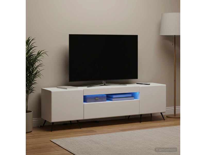  Meuble tv - banc tv - meuble de rangement led blanc bois d'ingénierie  - Conforama D
