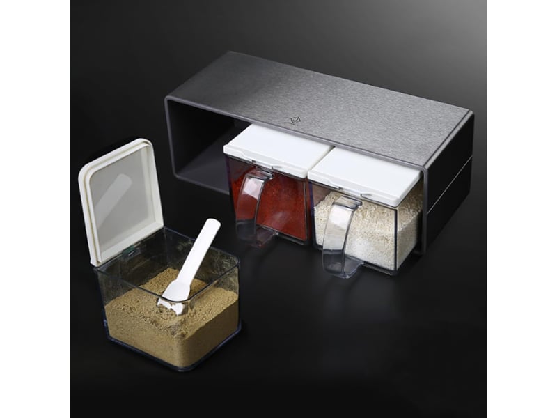  (l) pots à épices transparents et empilables - set de boîtes hermétiques design moderne avec cuillères intégrées - organisateur de cuisine Use as directed - Conforama C