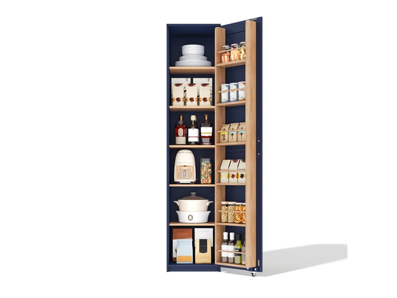 Armoire de cuisine haute bleue, meuble de rangement étroit 40x40 cm avec étagères réglables, hauteur 183 cm pour salon et salle de bain. - Conforama A