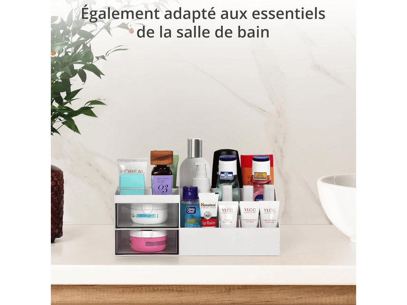  Organisateur maquillage blanc - rangement produit de beauté &amp; fournitures de bureau multifonction pour meuble  - Conforama E