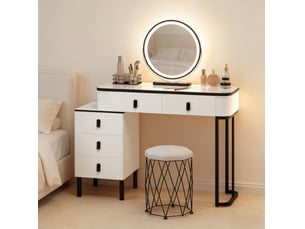Coiffeuse 5 tiroir(s) Miroir Led avec 1 tabouret(s) inclu(s) <strong>MIVRAY </strong> <strong></strong> coloris blanc
