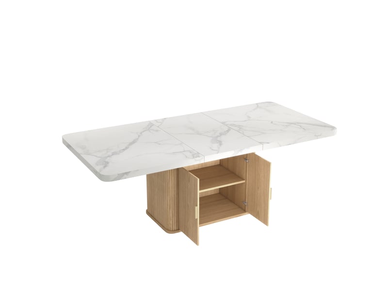  Table extensible 150–200 × 90 cm avec rangement, blanc marbré et chêne Fay Lum - Conforama R