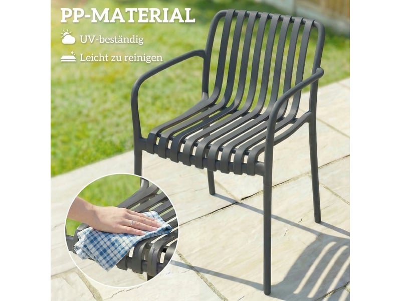 Lot de 4 fauteuils de jardin empilables 55 x 58,5 x 81,5 cm – gris foncé – confort terrasse - Conforama E