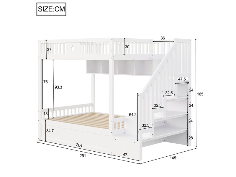 Lit superposé 140x200 cm avec rangement bois blanc sans matelas - Conforama C