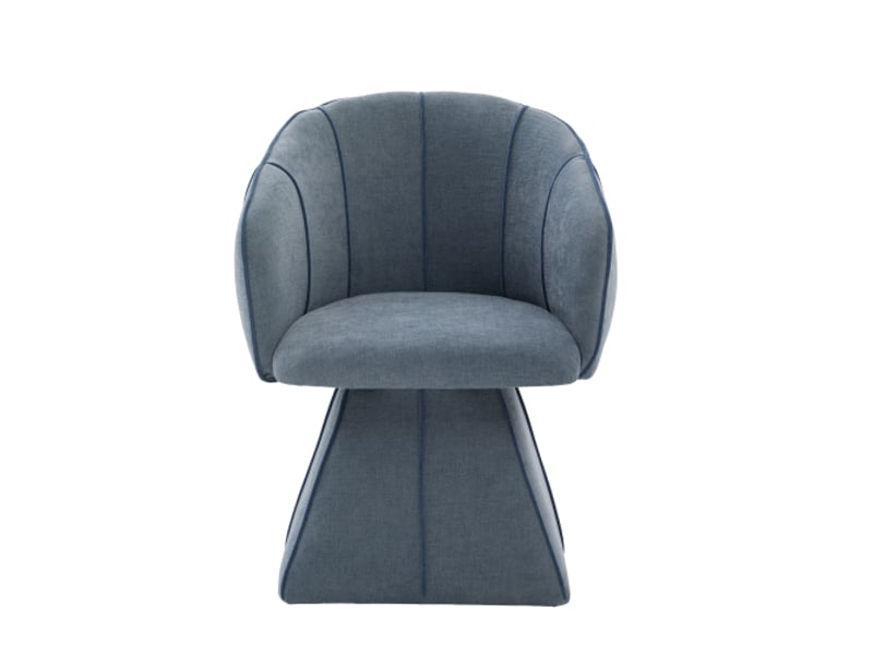  Fauteuil pivotant 360° 56x54x74.5cm bleu en chenille, dossier haut ergonomique, assise rembourrée, pour salon et chambre  - Conforama A