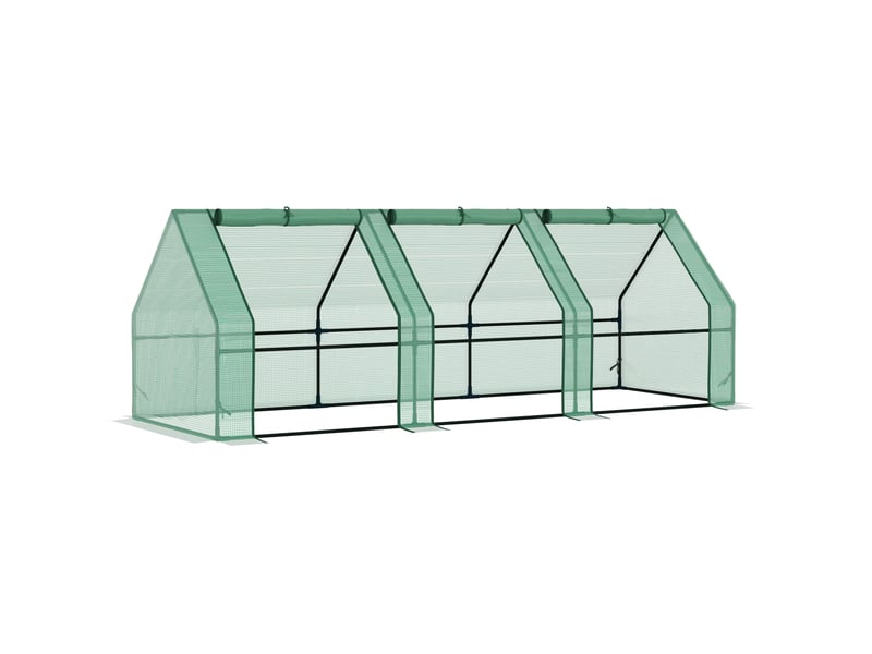 Serre de jardin 270x90x90 cm – verte – film pe anti-uv 140 gm², structure acier et fenêtres zippées - Conforama A