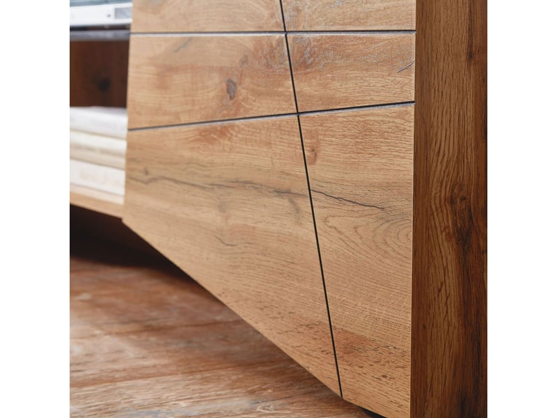  Meuble tv 160x40x50 cm en bois décor chêne et verre  - Conforama E