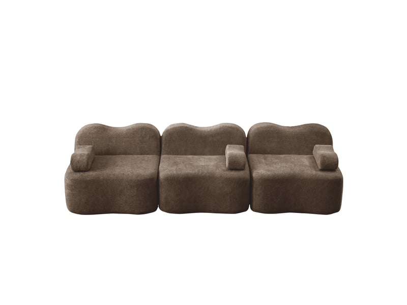  Canapé droit modulaire 3 places en velours marron, forme ondulée et assise profonde pour le salon familial  - Conforama A